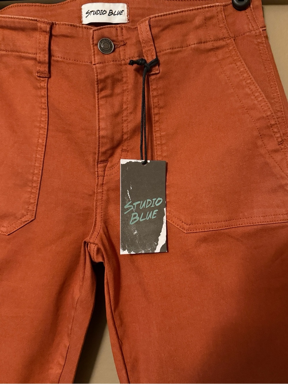 Studio Blue Rust Utility Crop Pants High Rise Stretch Cotton NWT Ankle 4/27 - Picture 2 of 8